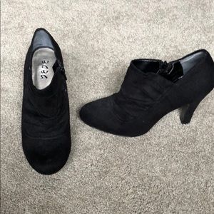 Black suede heeled booties